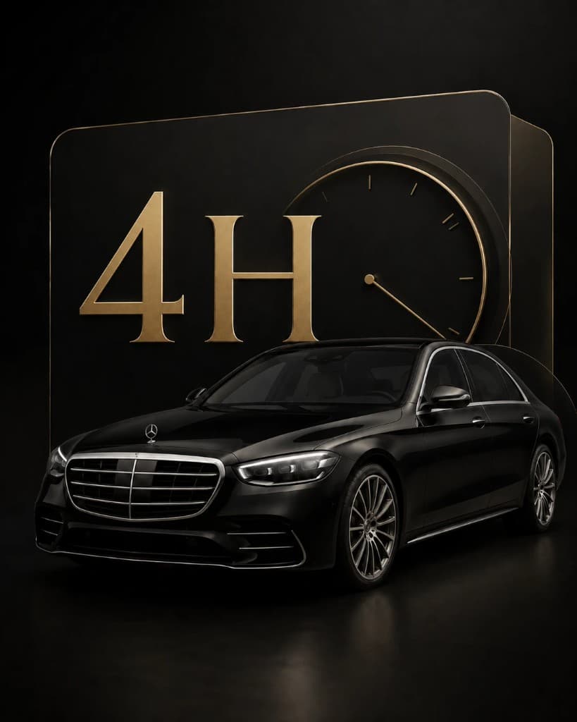 4 hours chauffeur package — black Mercedes-Benz S-Class, Vantage Lane