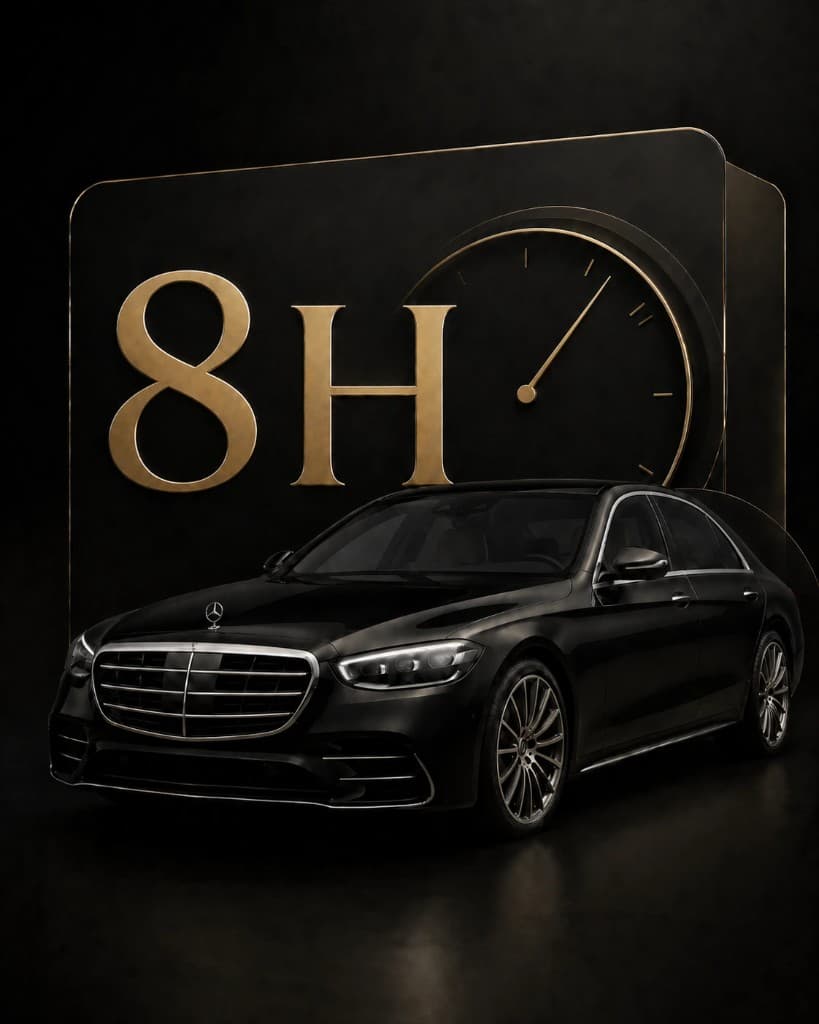 8 hours chauffeur package — black Mercedes-Benz S-Class, Vantage Lane